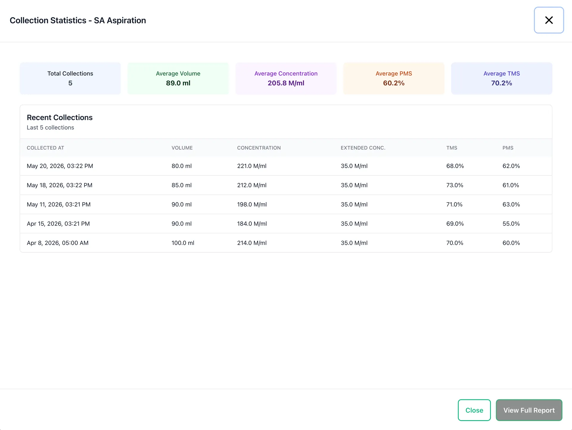 Collection and shipment logs screen