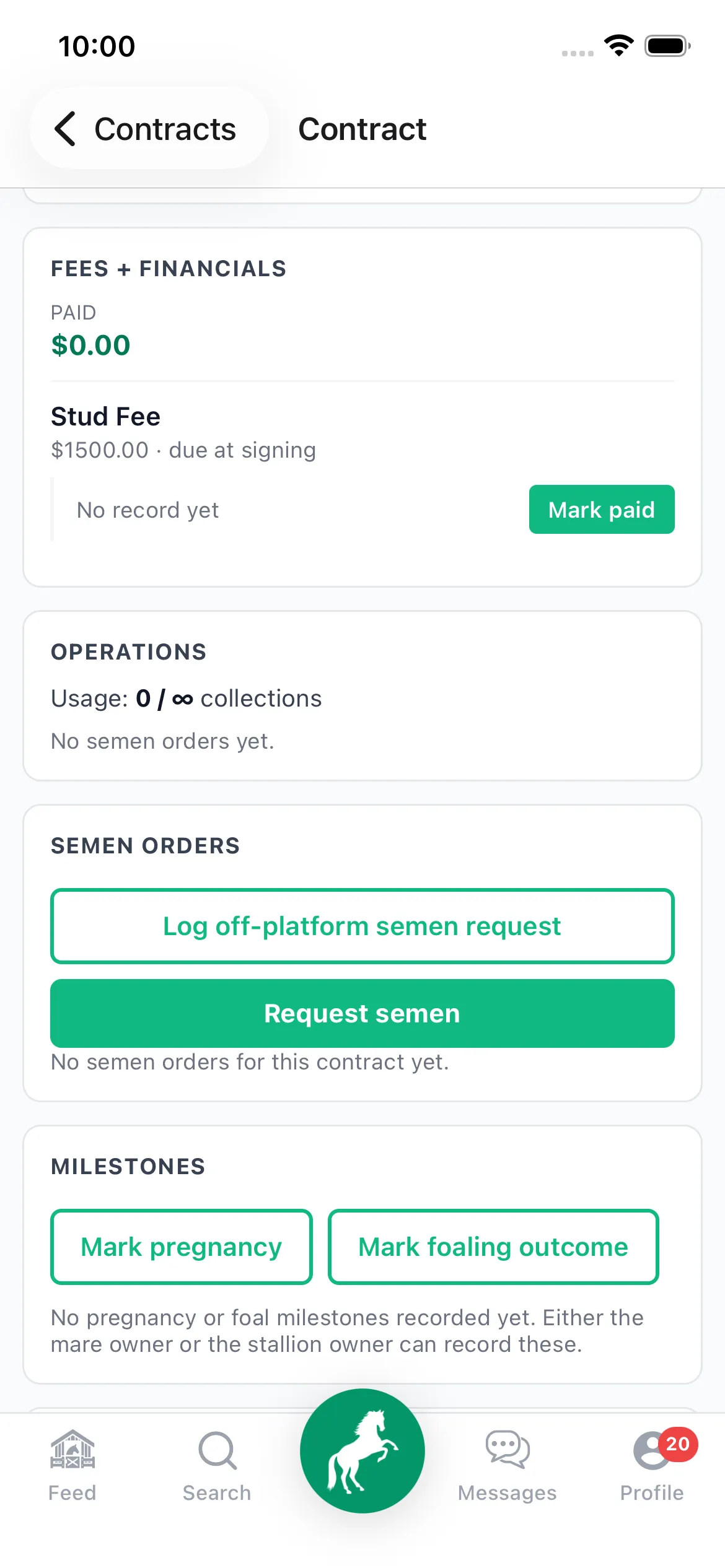 Requesting semen in the app