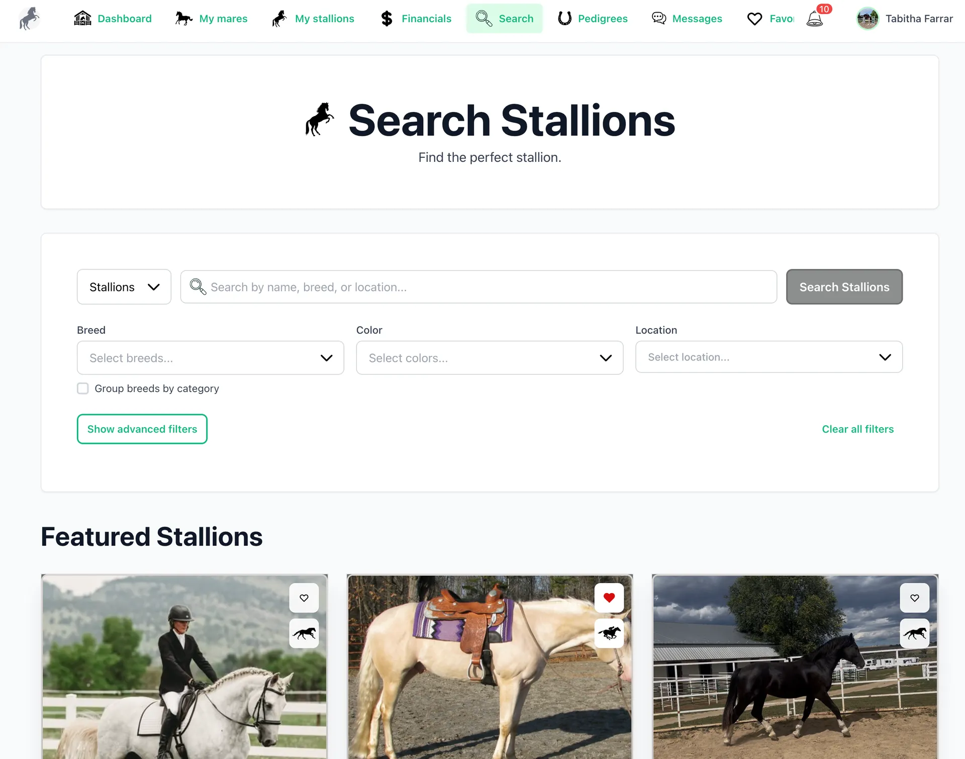 Search results screen