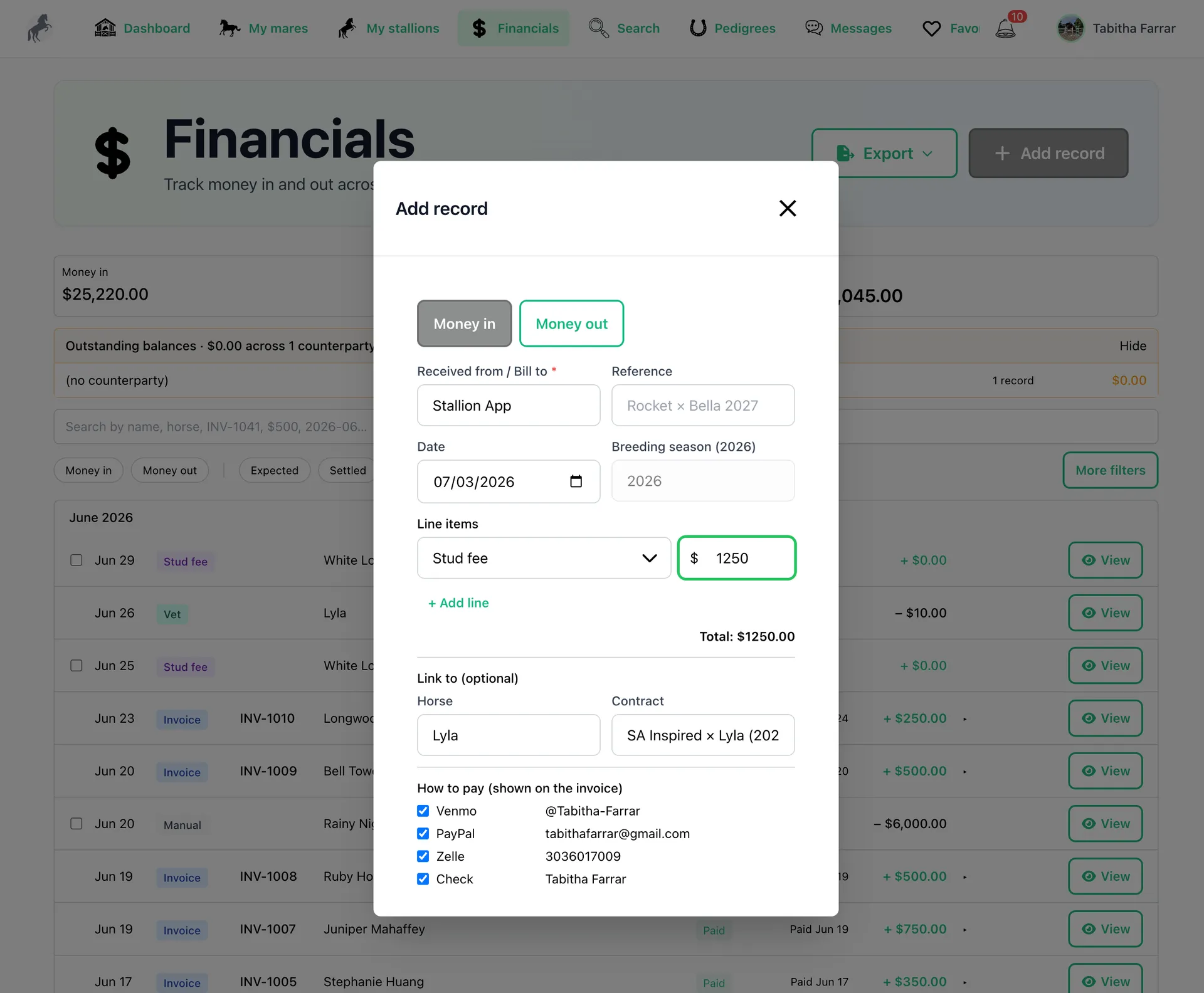 Invoice screen