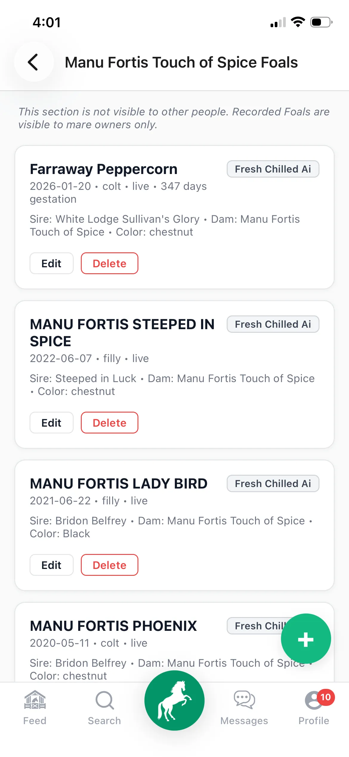 Foaling outcomes screen
